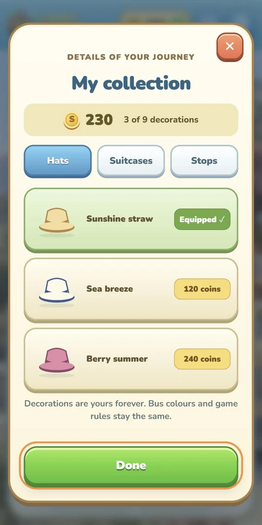 A collection of hats, suitcases and bus stops
